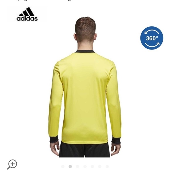 𝅺ADIDAS Referee Long Sleeve T-Shirt Small Neon Yellow - Picture 3 of 8